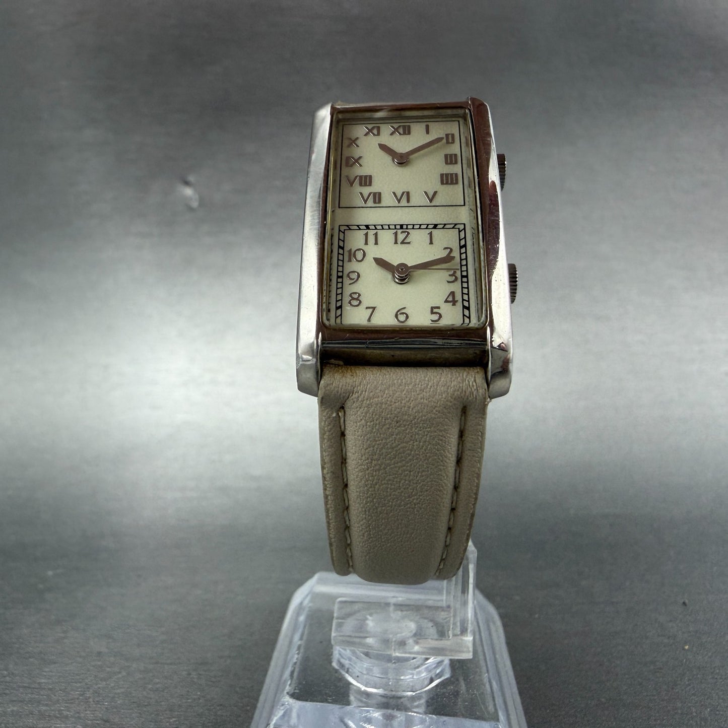 Japanesse Airline Dual Time Watch Women 20mm Cream Dial Silver Rectangle Newbatt5