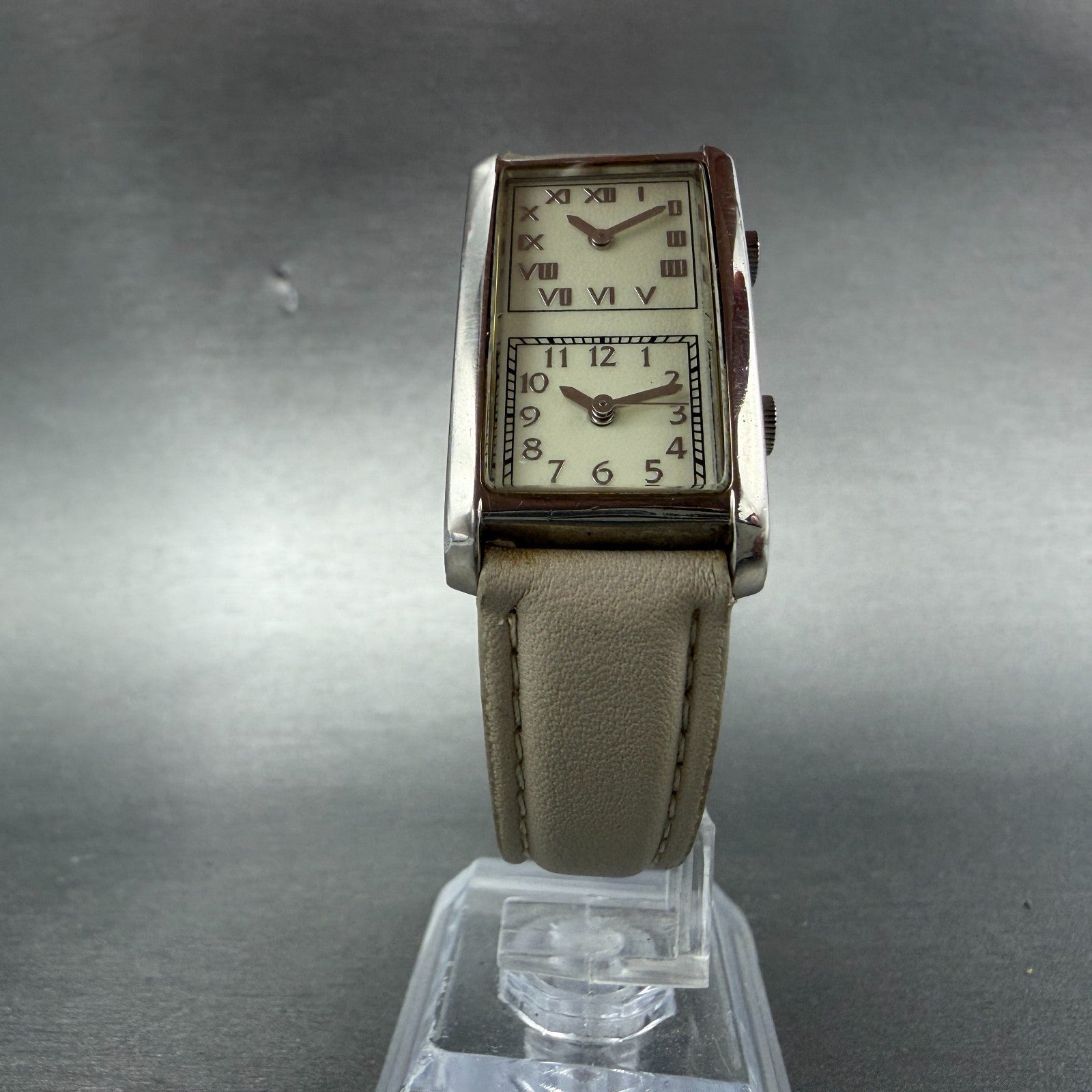 Japanesse Airline Dual Time Watch Women 20mm Cream Dial Silver Rectangle Newbatt5