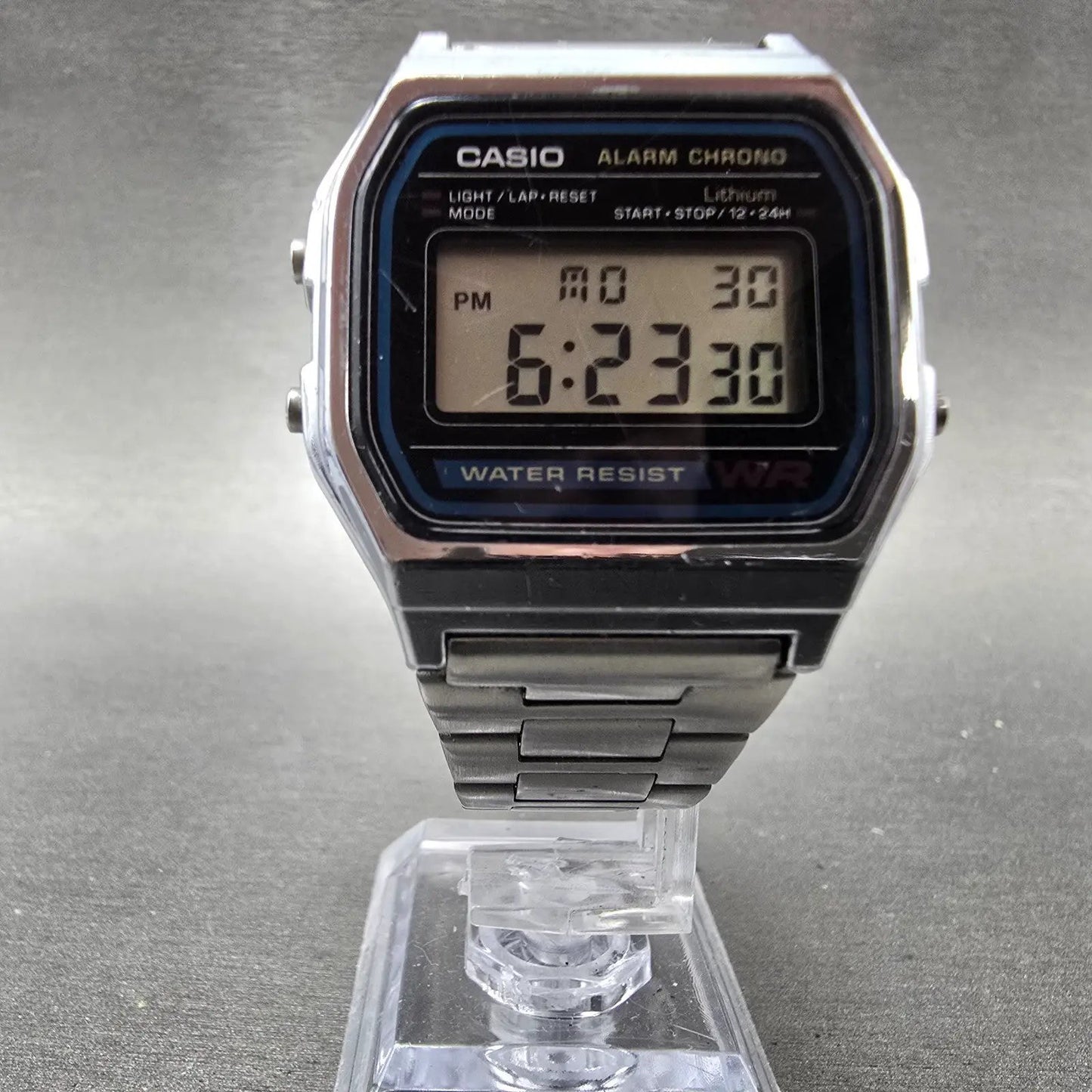 Casio Digital Alarm Chronograph Watch Men 33mm Silver Dial A158W New Battery EVF5