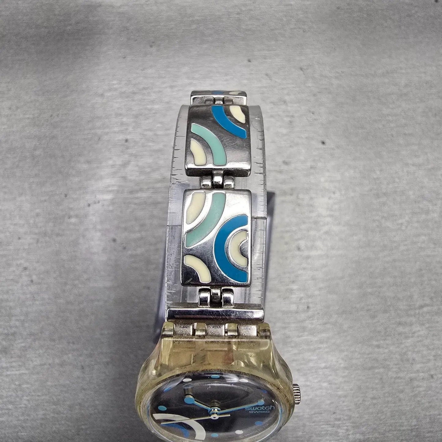 Swatch BATHROOM SMILES Watch Women Silver Dial Clear Case LK252G New Battery4