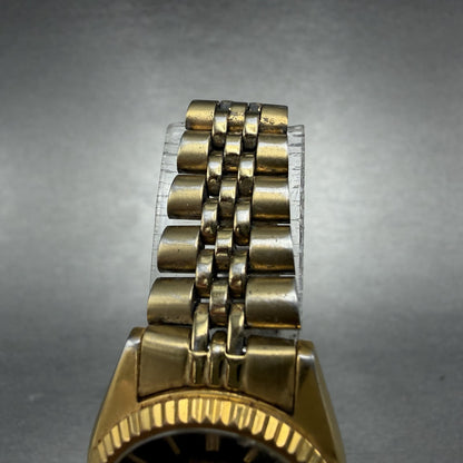 Seiko Watch Women 24mm Black Tone Gold Tone Daydate Round 7N83-0041 New Batt PO94
