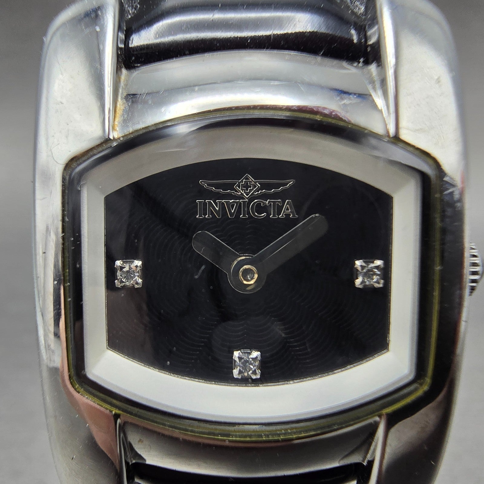 Invicta Tank Watch Women 24mm Black Dial Silver Tone Rectangle 2189 New Battery1