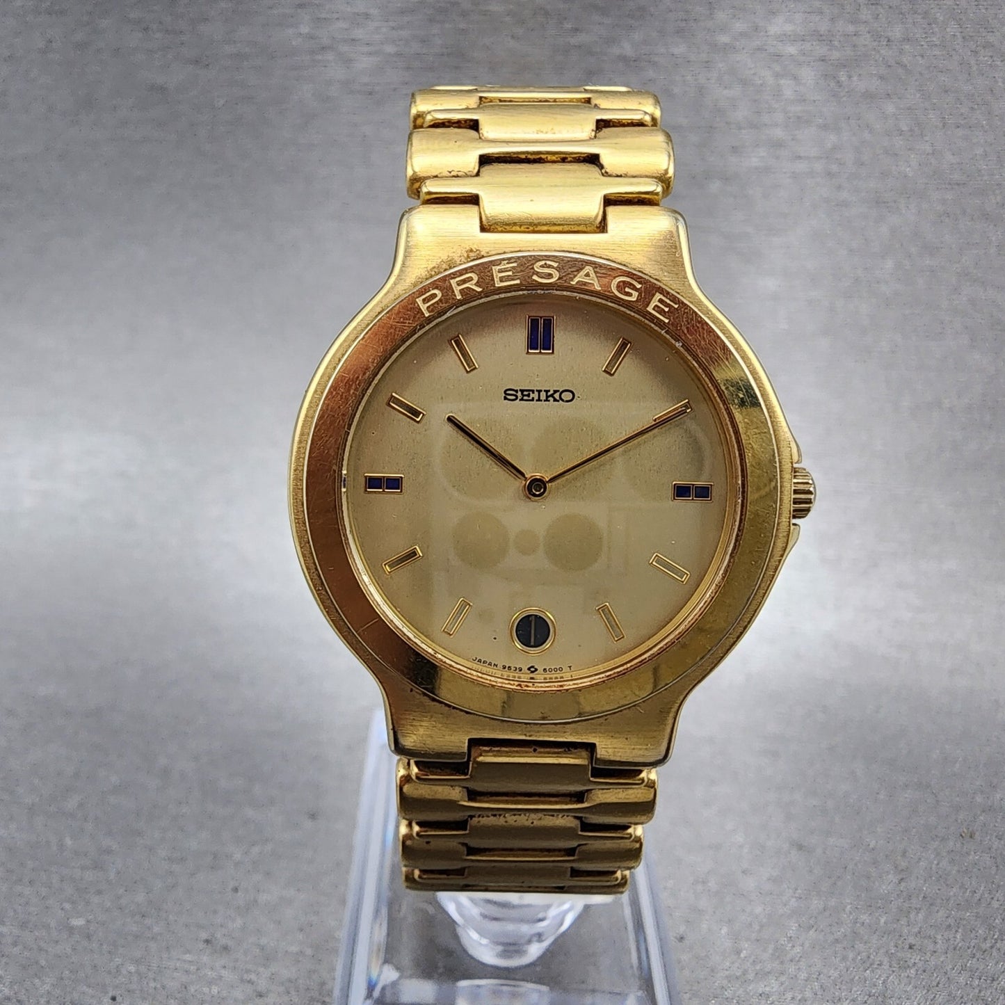 Seiko Presage Watch Men 33mm Champagne Dial Gold Tone Date Round New Battery