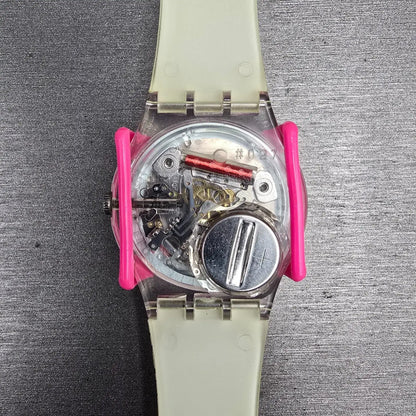 Swatch Snowcovered Watch Men 34mm White Dial Clear Case Daydate GK733 New Batt8