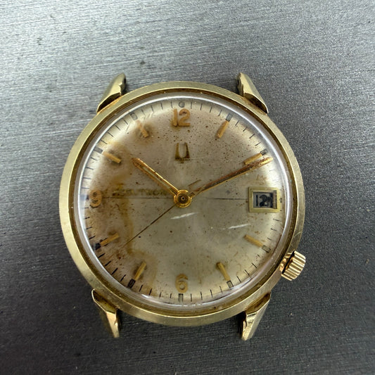 Bulova Accutron Watch Men 34mm Champagne Dial 14k Gold Filled Date PARTS0