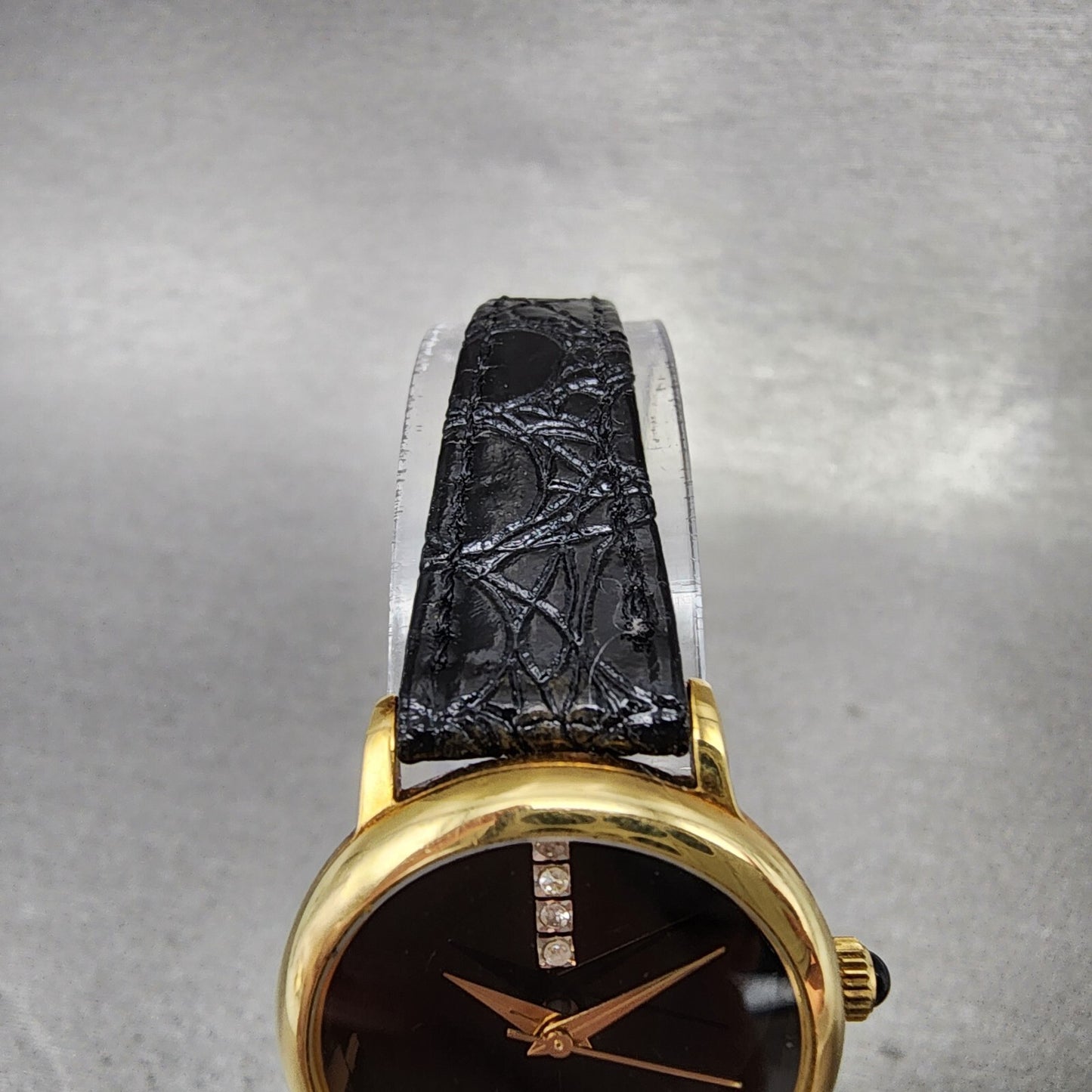 Benrus Watch Women 24mm Black Dial Gold Tone Round Diamond Accents New Battery4