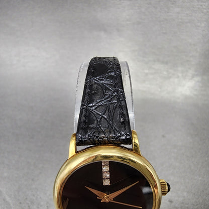 Benrus Watch Women 24mm Black Dial Gold Tone Round Diamond Accents New Battery4