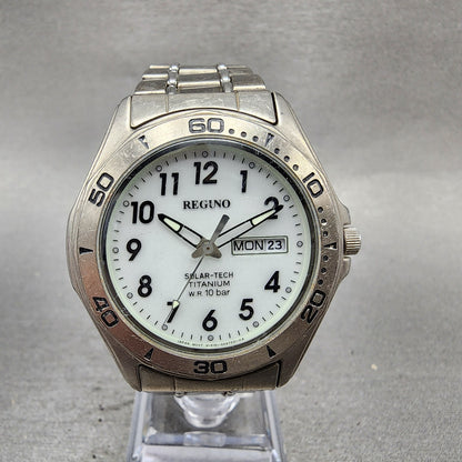 Citizen Reguno Solar Watch Men 39mm White Dial Titanium Daydate Round Runs0