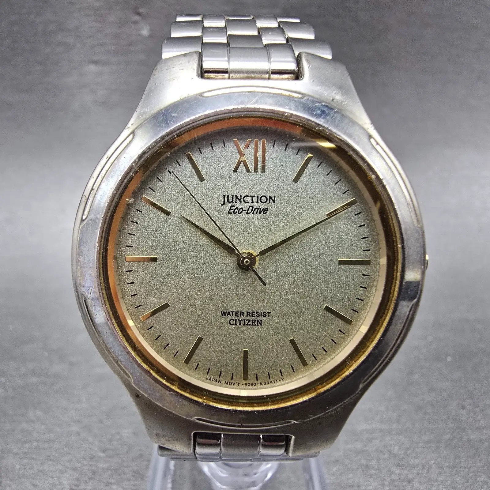 Citizen Junction Eco-Drive Watch Men 36mm Gray Dial Two Tone 5080-K10816 Runs0
