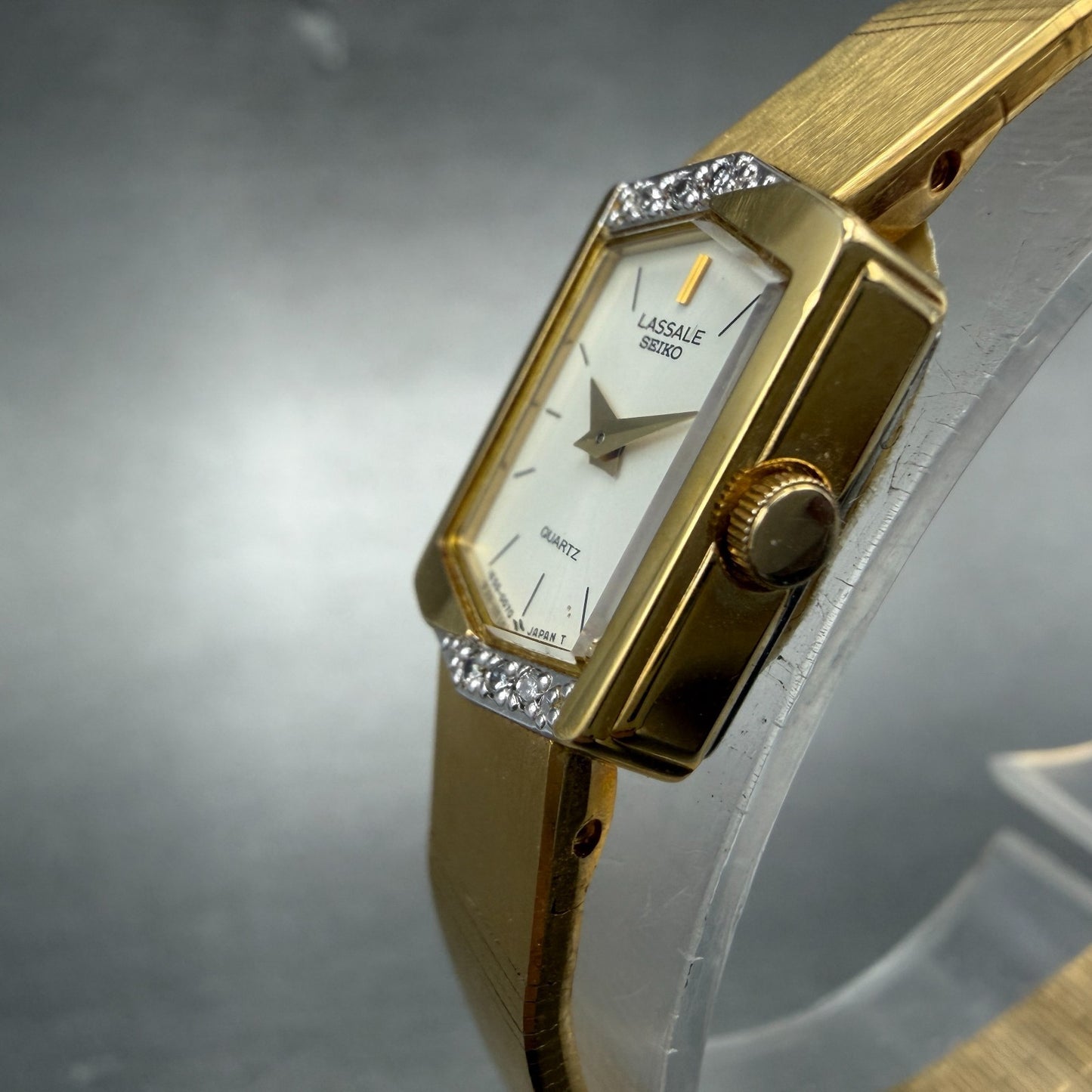 Seiko Lassale Watch Women 13mm White Dial Gold Tone Hexagon 1E50-5039 New Batt A2