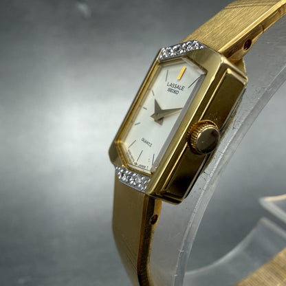 Seiko Lassale Watch Women 13mm White Dial Gold Tone Hexagon 1E50-5039 New Batt A2