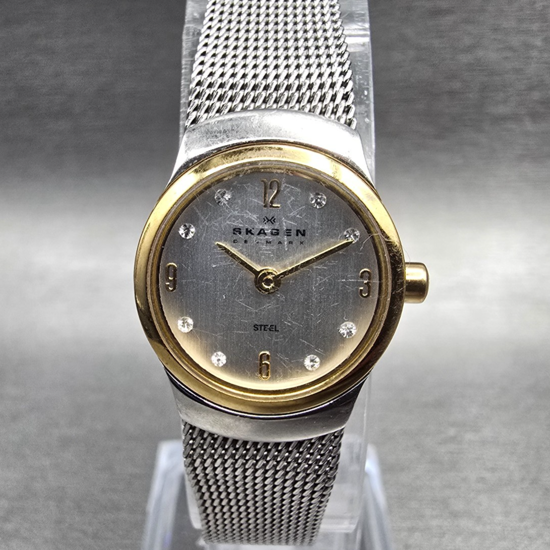 Skagen Watch Women 19mm Silver Dial Two Tone Round 502XSGS New Battery L0