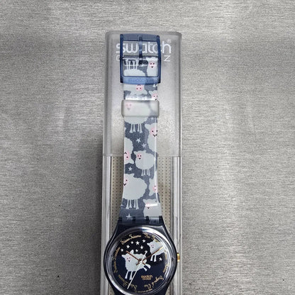 Swatch Black Sheep Watch Men 34mm Blue Dial Blue Case GN150 New Battery NOS2