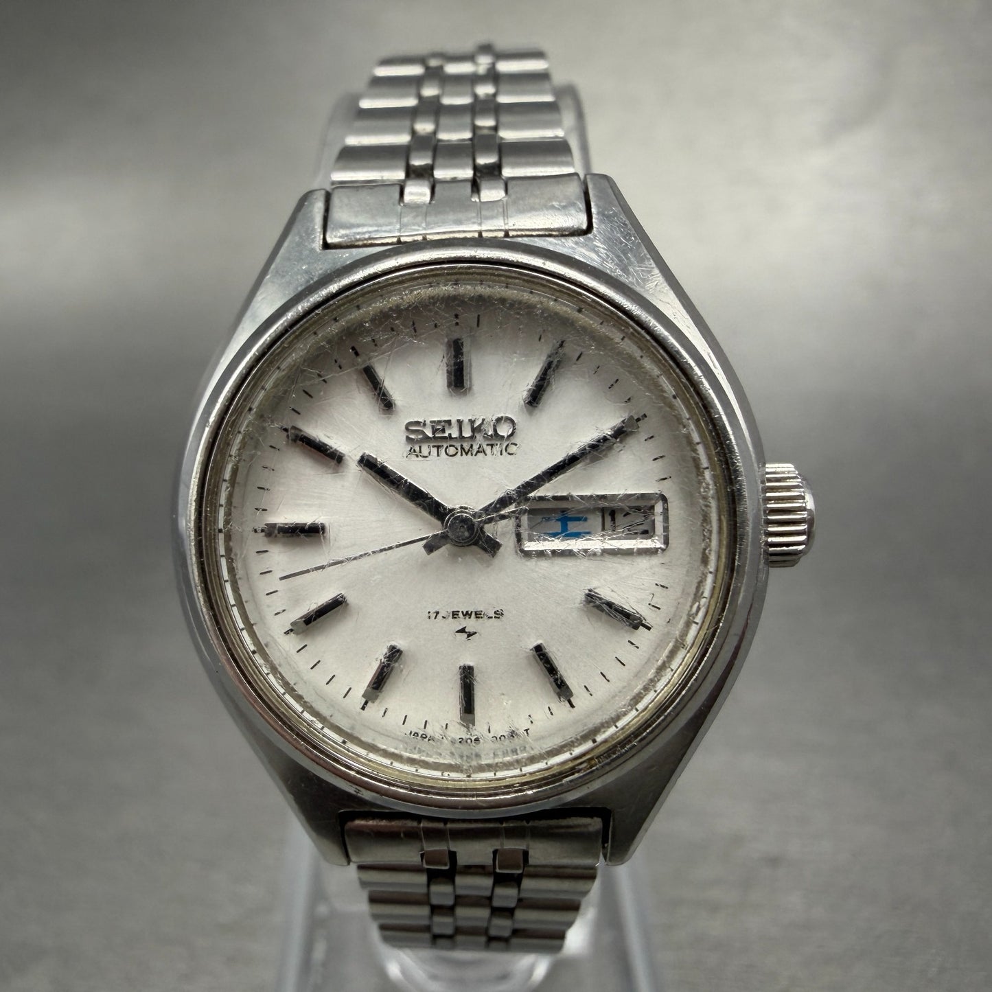 Seiko Automatic Watch Women 25mm Silver Dial Silver Tone Daydate 2206-0480 PARTS0