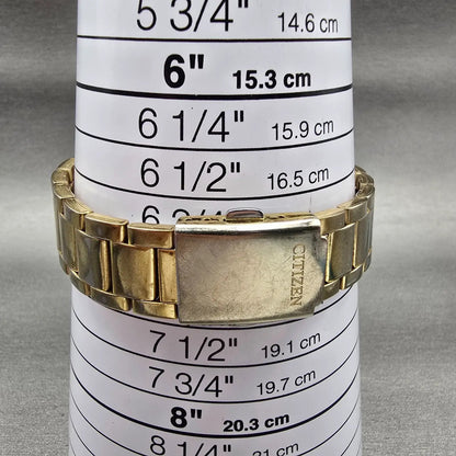 Citizen Watch Women 35mm Gold Dial Gold Tone Gemmed Round 1032-S086248 New Batt9