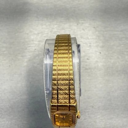 Seiko Watch Women 12mm Gold Dial Gold Tone Rectangle 2E20-5129 New Battery VTG4