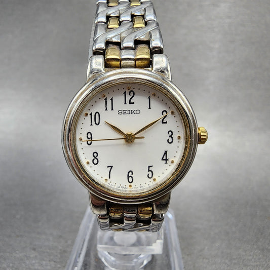 Seiko Watch Women 24mm White Dial Two Tone Round V7012089 New Battery0