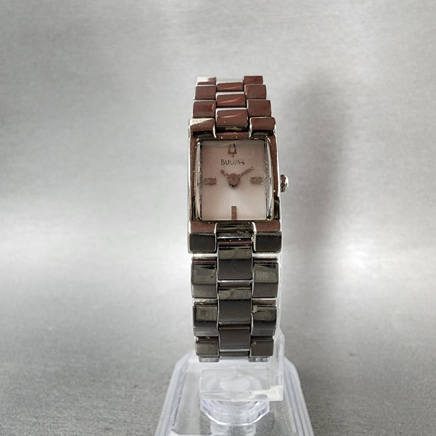 Bulova Tank Watch Women 15mm Silver Dial Silver Tone Rectangle 96L70 New Battery5