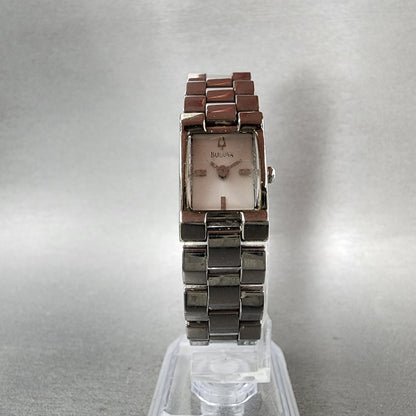 Bulova Tank Watch Women 15mm Silver Dial Silver Tone Rectangle 96L70 New Battery5