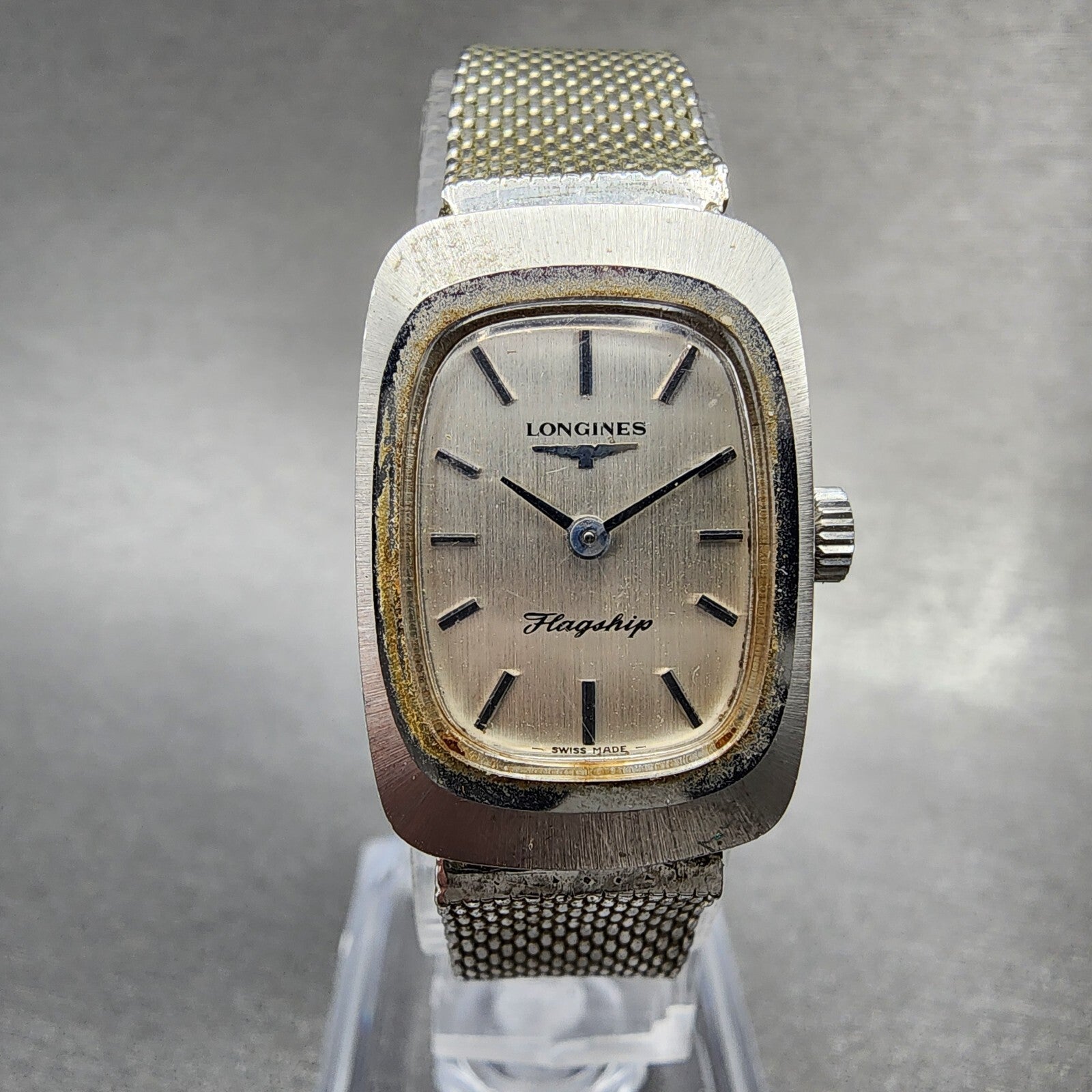 VTG Longines Flagship Watch Women 18mm Silver Dial Steel Rectangle Manual Wind0