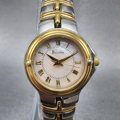 Bulova Watch Women 24mm MOP Dial Two Tone Round 98L56 New Battery0