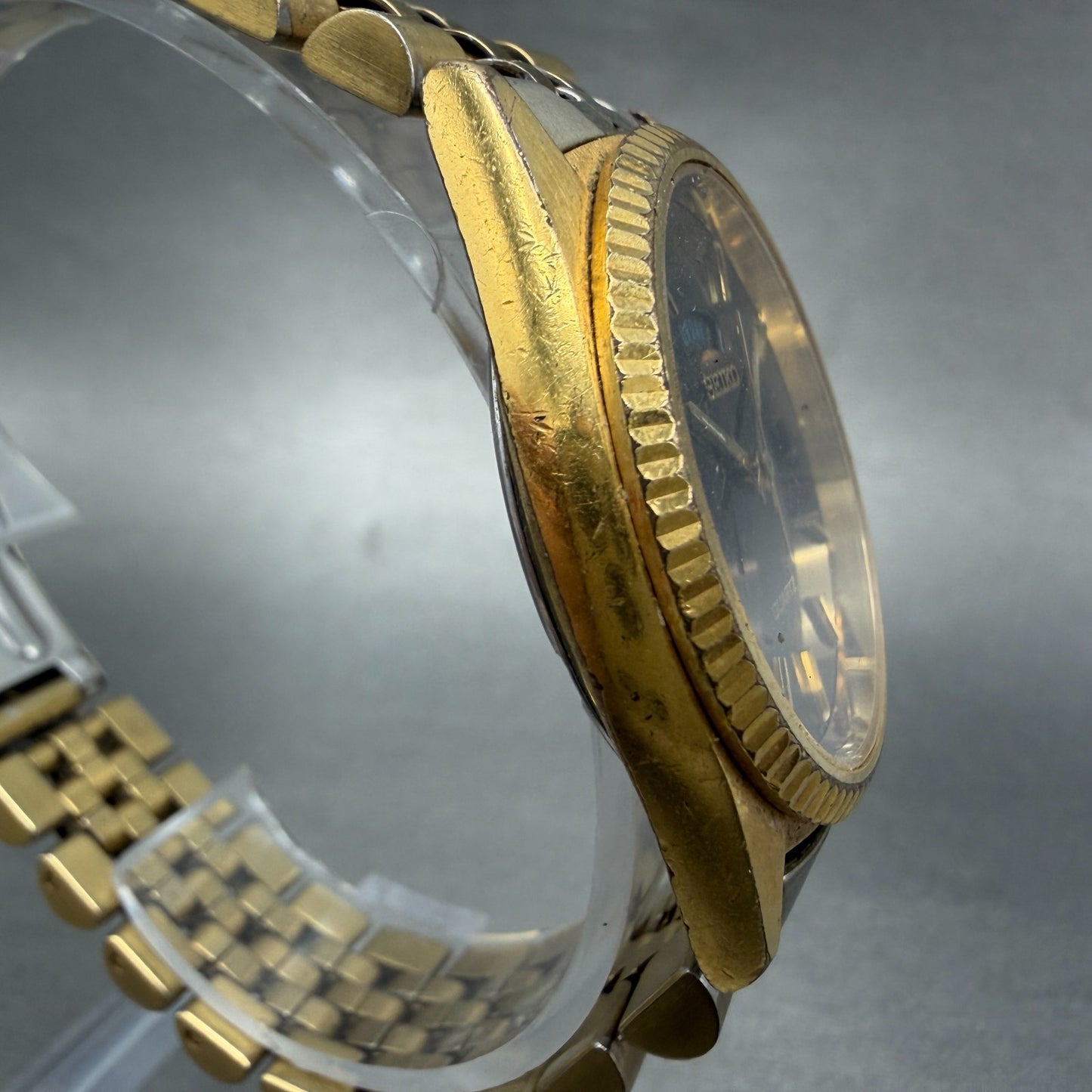 Seiko President Watch Men 36mm Black Dial Gold Tone Daydate 7n43-8119 PARTS VTG4