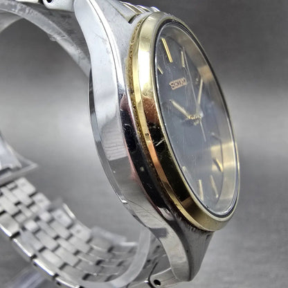 Seiko Solar Watch Men 37mm Gray Dial Two Tone Daydate Round V158-0AA0 Runs JP453