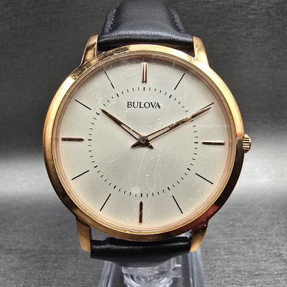 Bulova Watch Men 40mm Champagne Dial Rose Gold Round 97A126 New Battery0