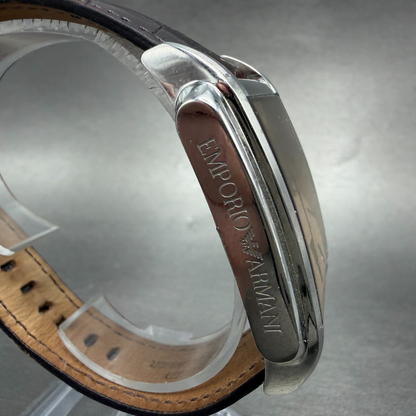 Emporio Armani Tank Watch Men 35mm Cream Dial Steel Date Rectangle AR-0477 Works3
