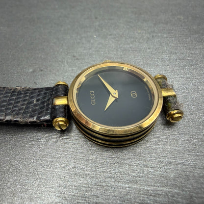 Gucci 2000L Watch Women 22mm Black Dial Gold Plated Round New Battery VTG READ!!5