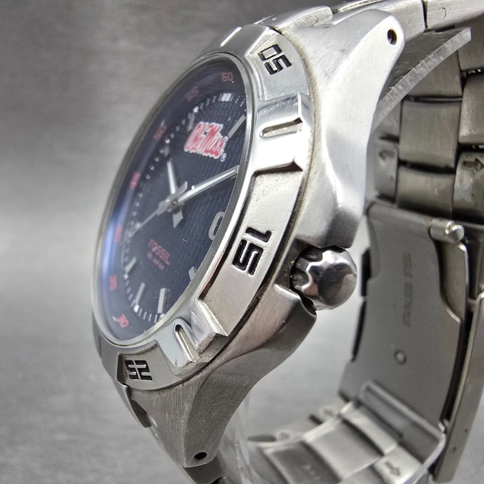 Fossil Ole Miss Dive Watch Men 40mm Blue Dial Silver Tone Date LI-2954 New Batt2