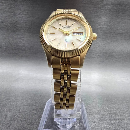 Citizen CQ Watch Women 25mm MOP Dial Gold Tone Daydate 1012-R15101 New Battery 65