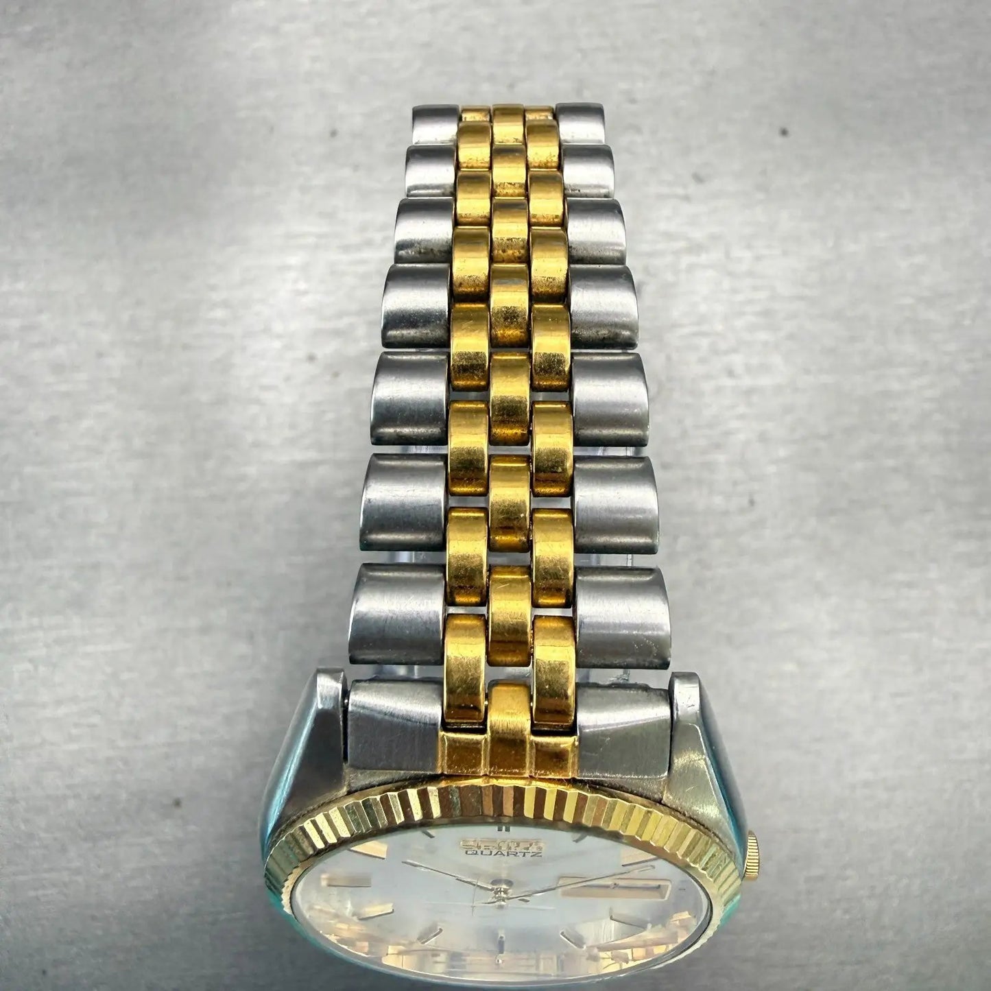 Seiko President Watch Men 35mm Silver Dial Two Tone Daydate 7N43-8119 New Batt4