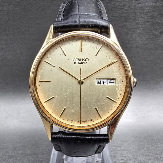 Seiko Watch Men 34mm Champagne Dial Gold Tone Daydate Round 5Y23-8039 NewBatt JP0