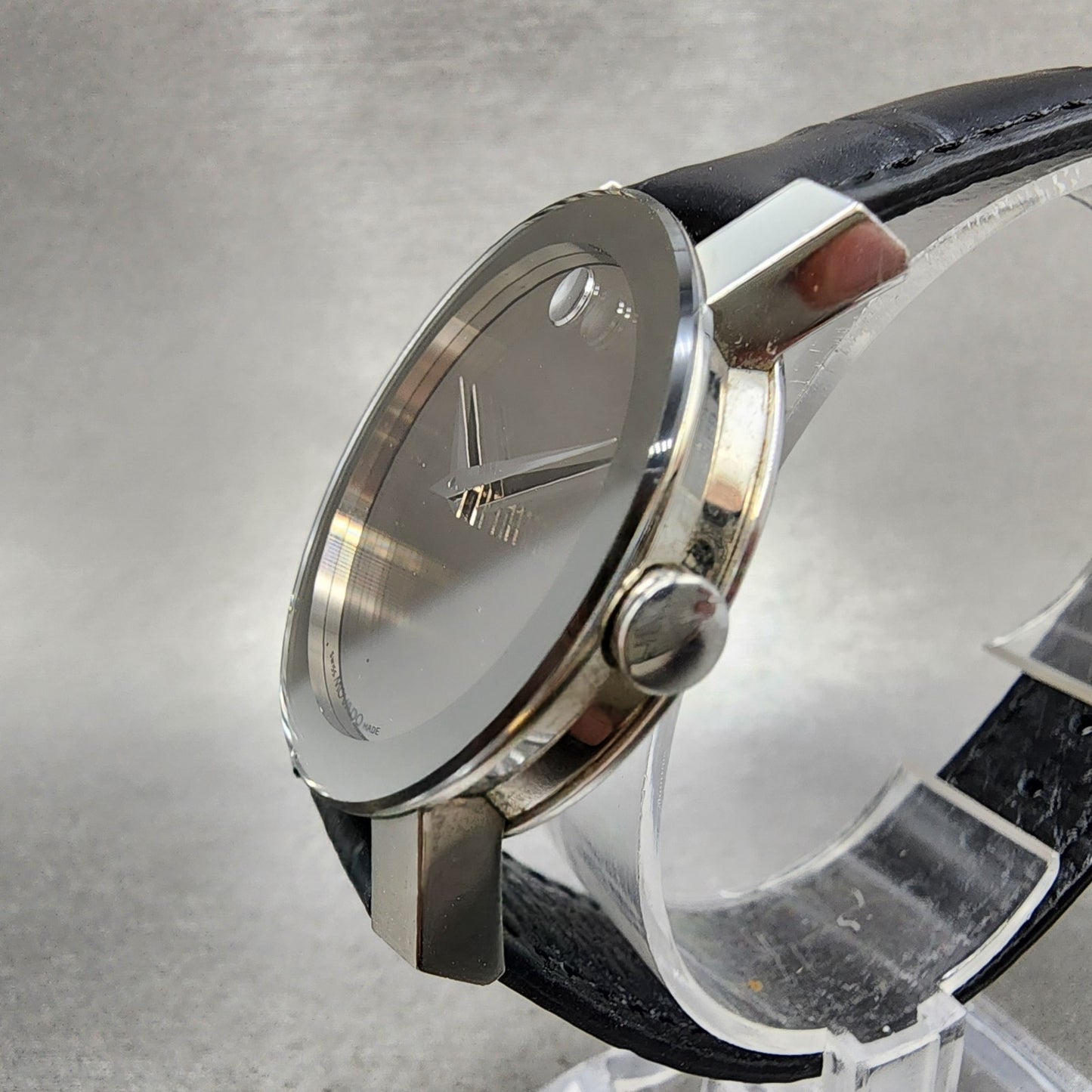 Movado Sapphire Watch Men 35mm Silver Dial Silver Tone Round 84g12896 NewBattery2
