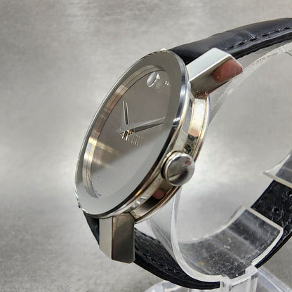 Movado Sapphire Watch Men 35mm Silver Dial Silver Tone Round 84g12896 NewBattery2