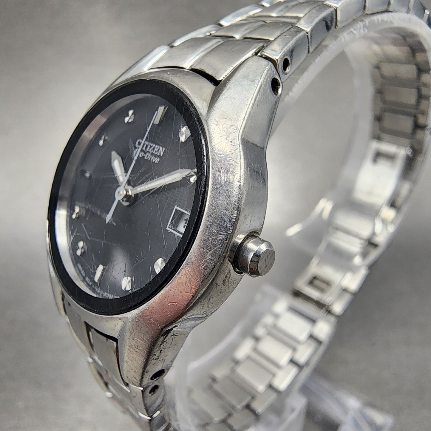 Citizen EcoDrive Watch Women 26mm Black Dial Steel Date Round E011S058503 A232