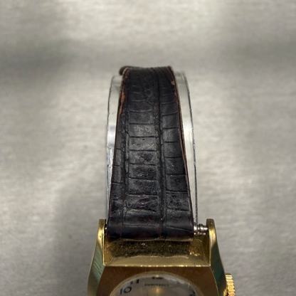 Seiko Hi-Beat Watch Women 22mm Silver Dial Gold Tone Date Rectangle 2202-70294
