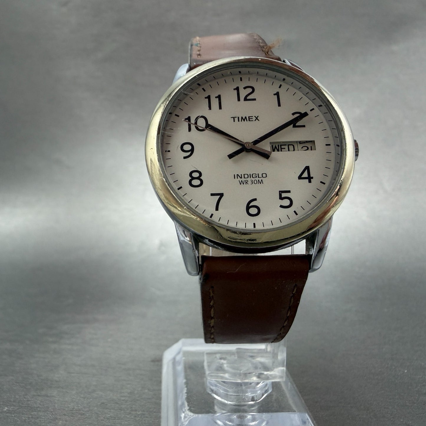 Timex Easy Reader Watch Men 35mm Cream Dial Two Tone Date Round New Battery5