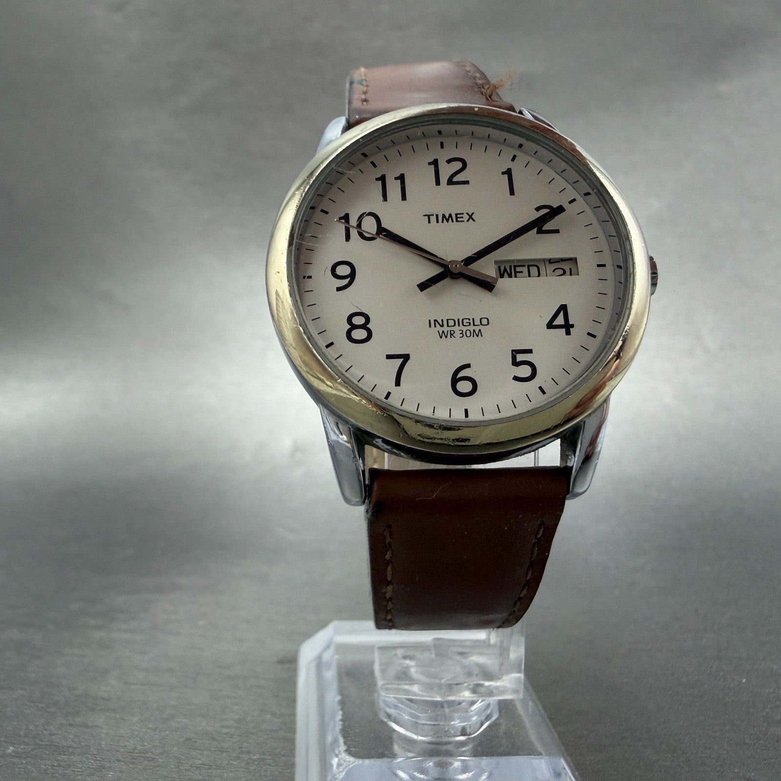 Timex Easy Reader Watch Men 35mm Cream Dial Two Tone Date Round New Battery5