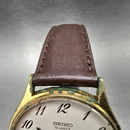 Seiko Watch Men 32mm White Dial Gold Round 7820-7030 New Battery Vintage4