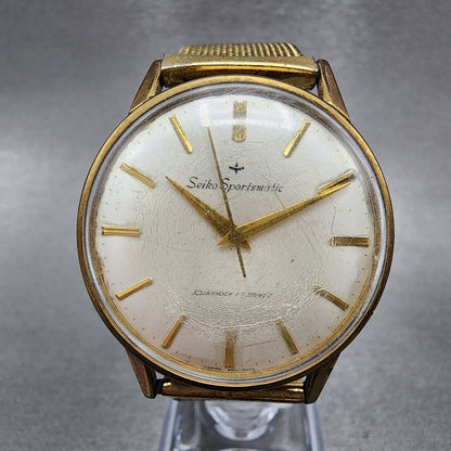 Seikosportsmatic Watch Men 35mm White Dial Gold Tone Automatic 15017 Runs READ!!