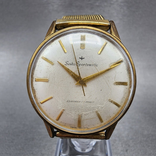 Seikosportsmatic Watch Men 35mm White Dial Gold Tone Automatic 15017 Runs READ!!