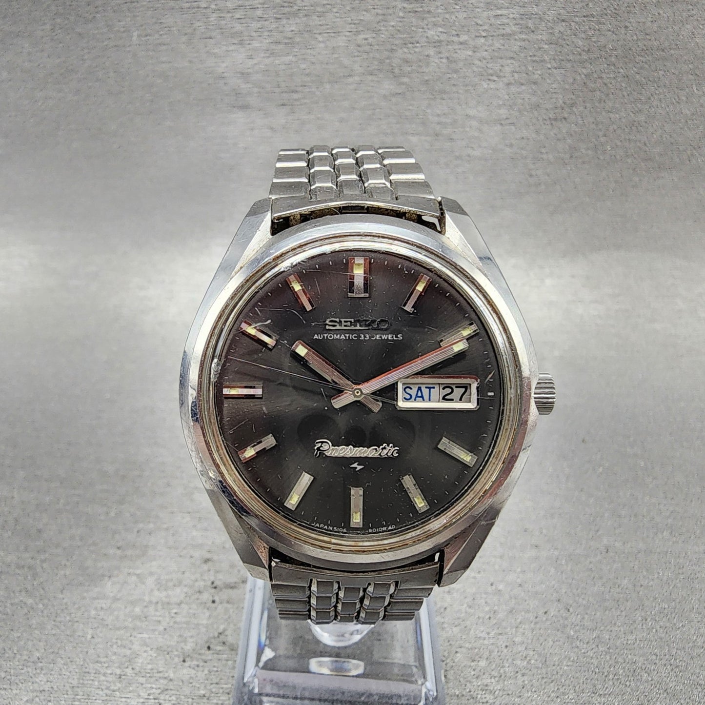Seiko Presmatic Watch Men 37mm Black Dial Silver Tone Daydate 51069000 Runs0