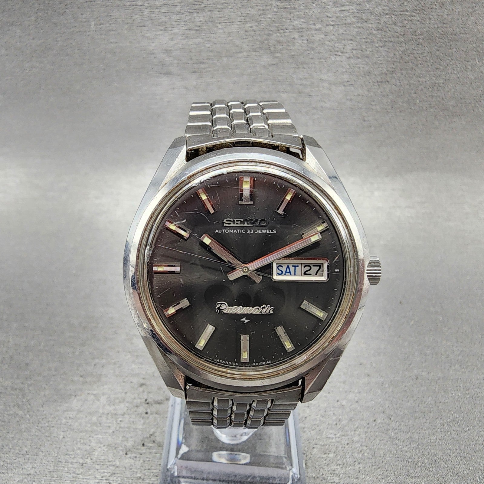 Seiko Presmatic Watch Men 37mm Black Dial Silver Tone Daydate 51069000 Runs0
