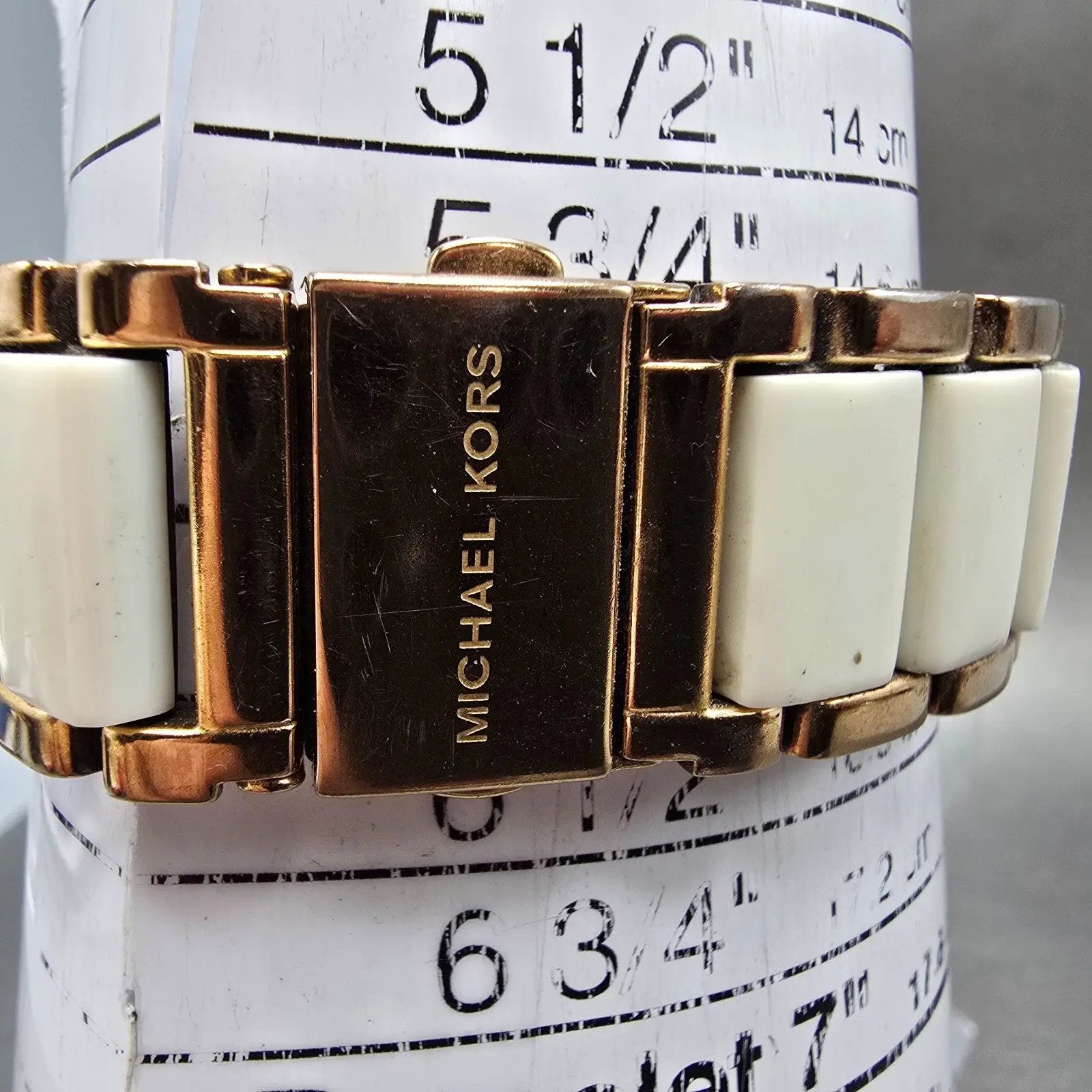 Michael Kors Watch Women 42mm White Dial Rose Gold Tone Date MK-5261 New Battery10