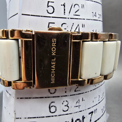 Michael Kors Watch Women 42mm White Dial Rose Gold Tone Date MK-5261 New Battery10