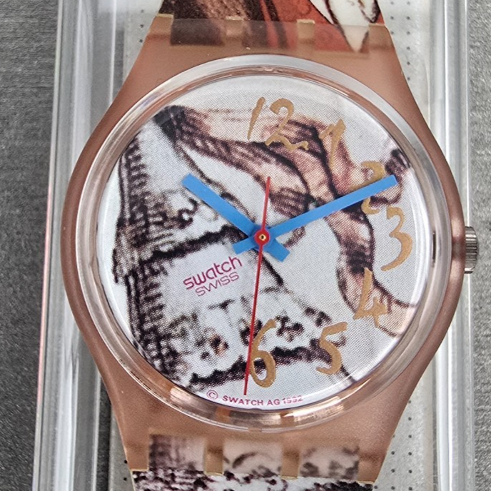 Swatch Masquerade Watch Men 34mm White Dial Pink Case GP105 New Battery NOS READ2