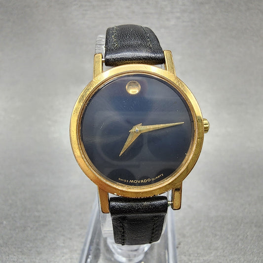 Movado Museum Watch Women 25mm Black Dial Gold Tone 8725832 Round PARTS0