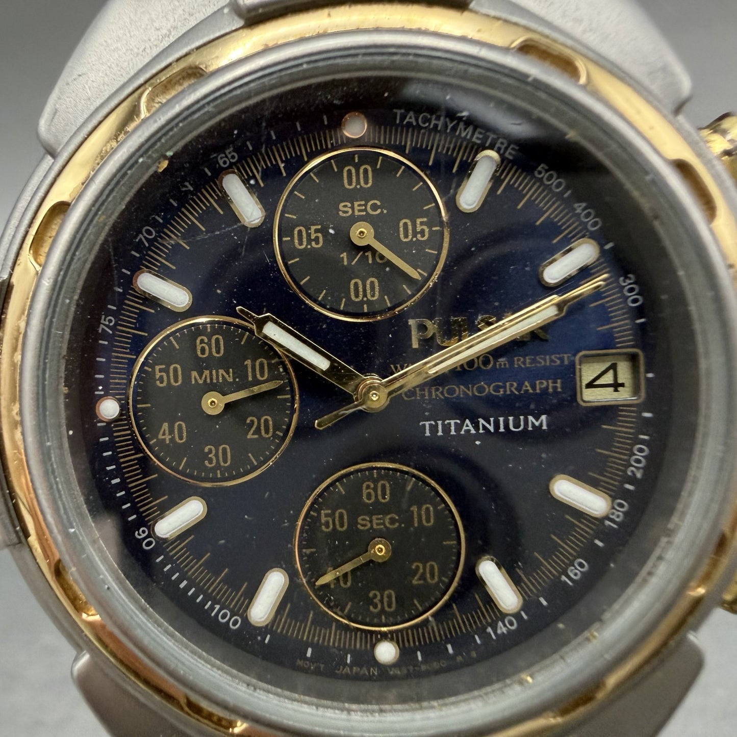 Pulsar Chronograph Watch Men 41mm Blue Dial Titanium Date V657-8000 PARTS2